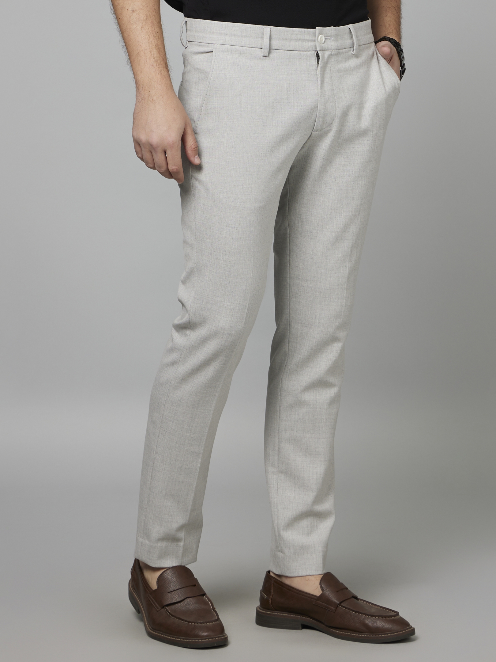 Men's Grey Blended Solid Trousers