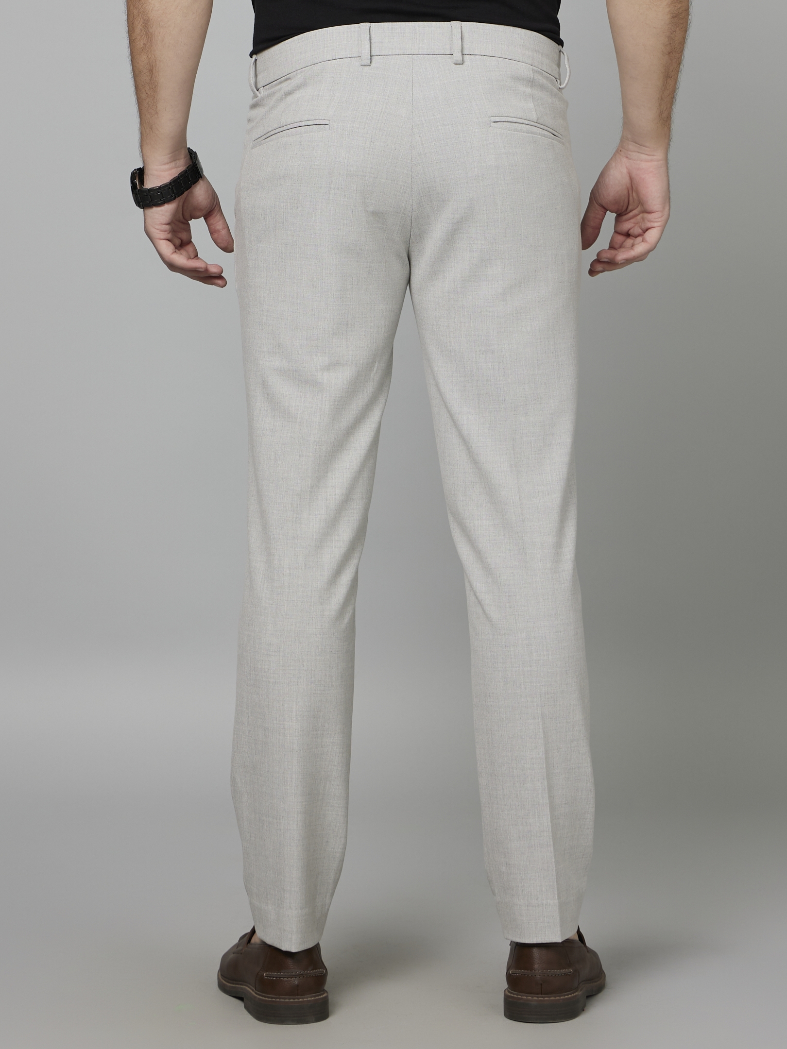 Men's Grey Blended Solid Trousers