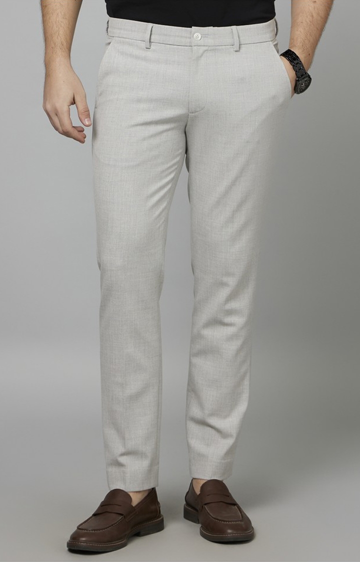 celio | Men's Grey Blended Solid Trousers