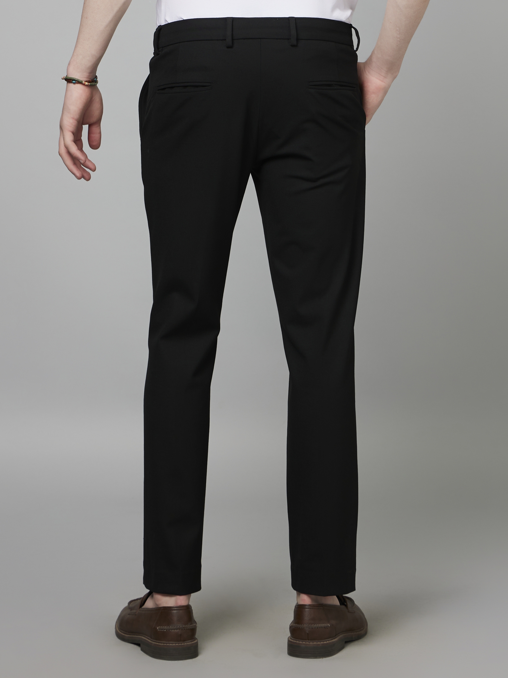 Men's Black Blended Solid Trousers