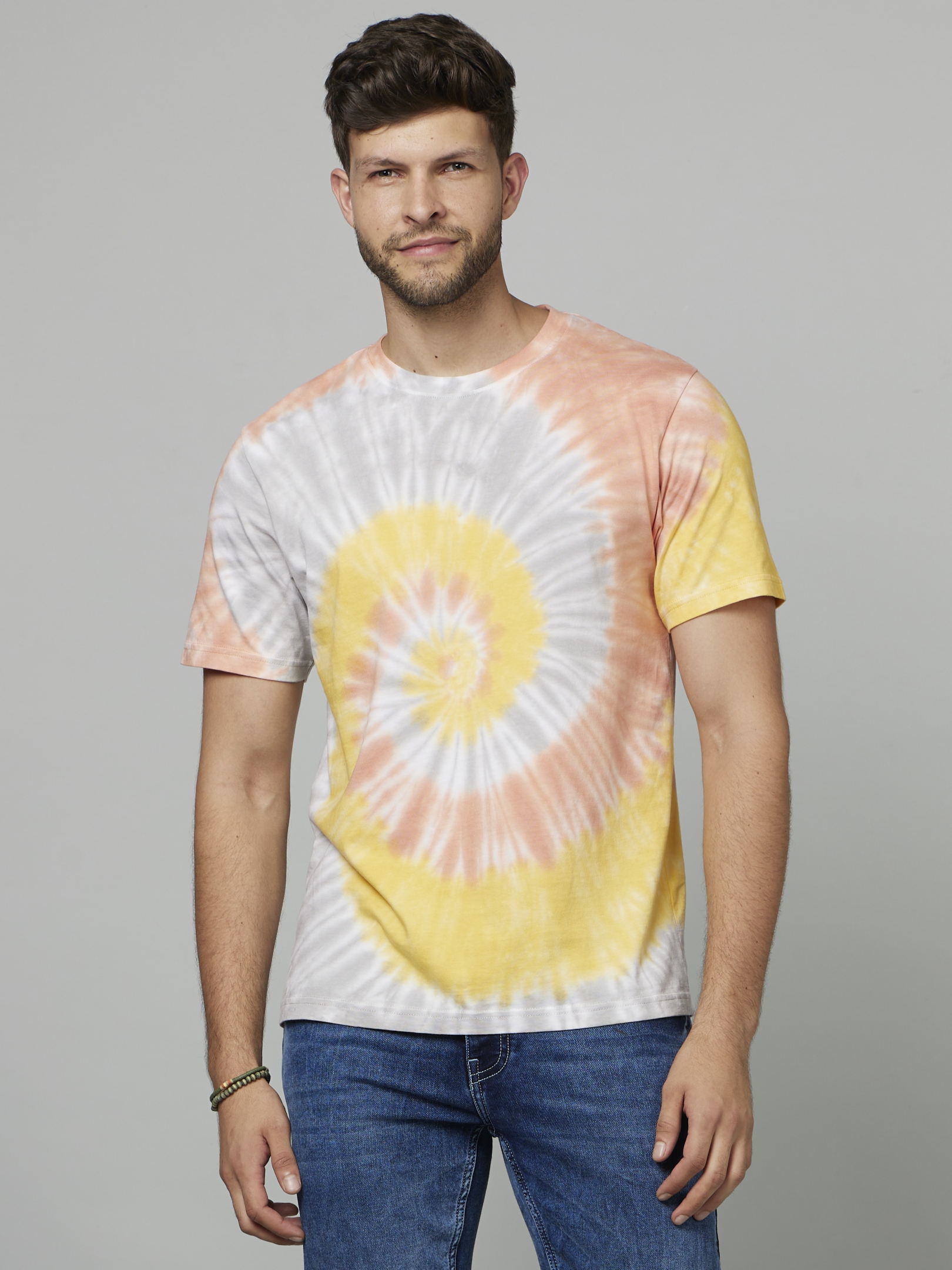 celio | Men's White Tie Dye Regular T-Shirts