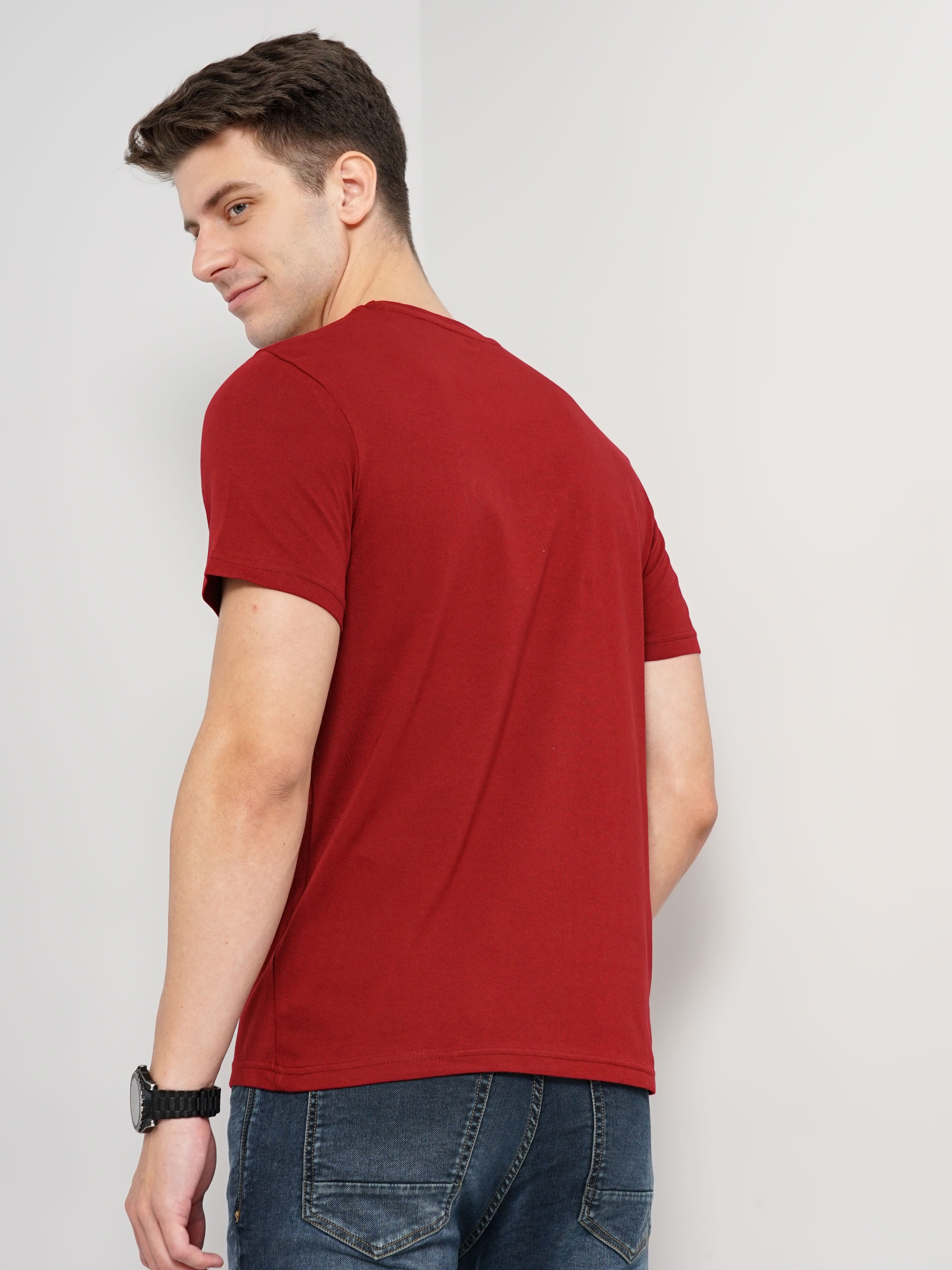 Men's Red Knitted Regular T-Shirts