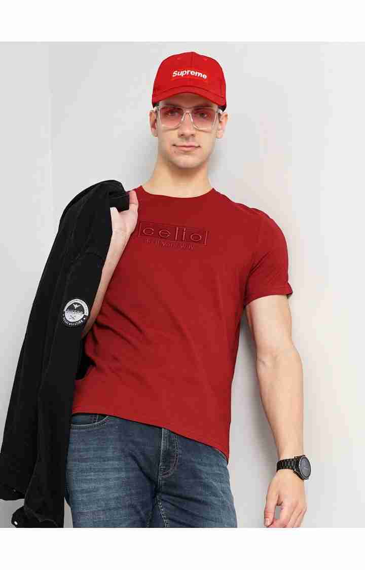 Men's Red Knitted Regular T-Shirts