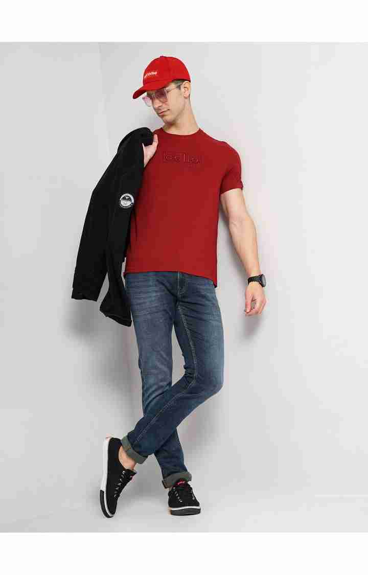 Men's Red Knitted Regular T-Shirts