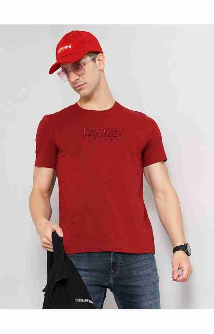 Men's Red Knitted Regular T-Shirts