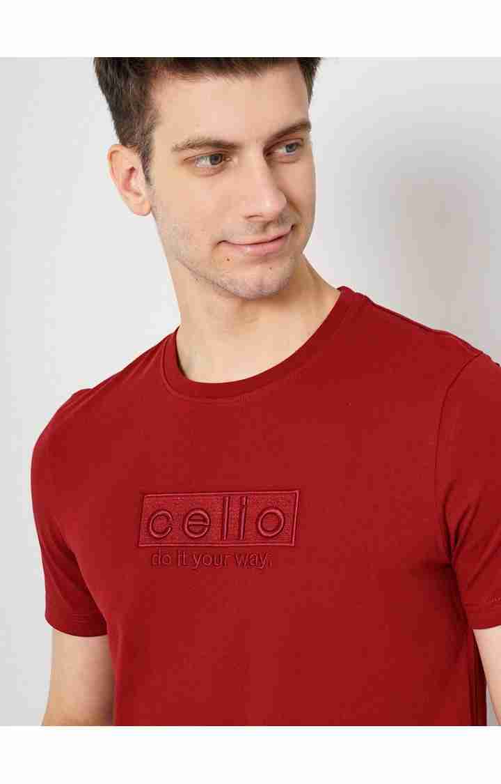 Men's Red Knitted Regular T-Shirts