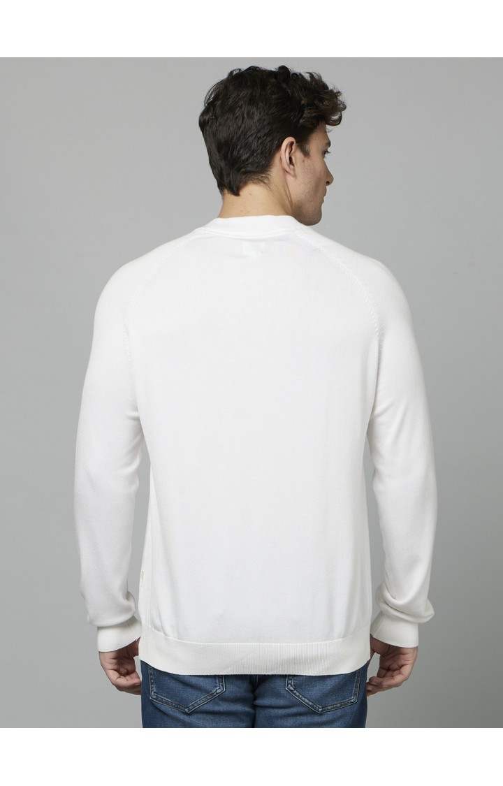 Men's White Solid Sweaters