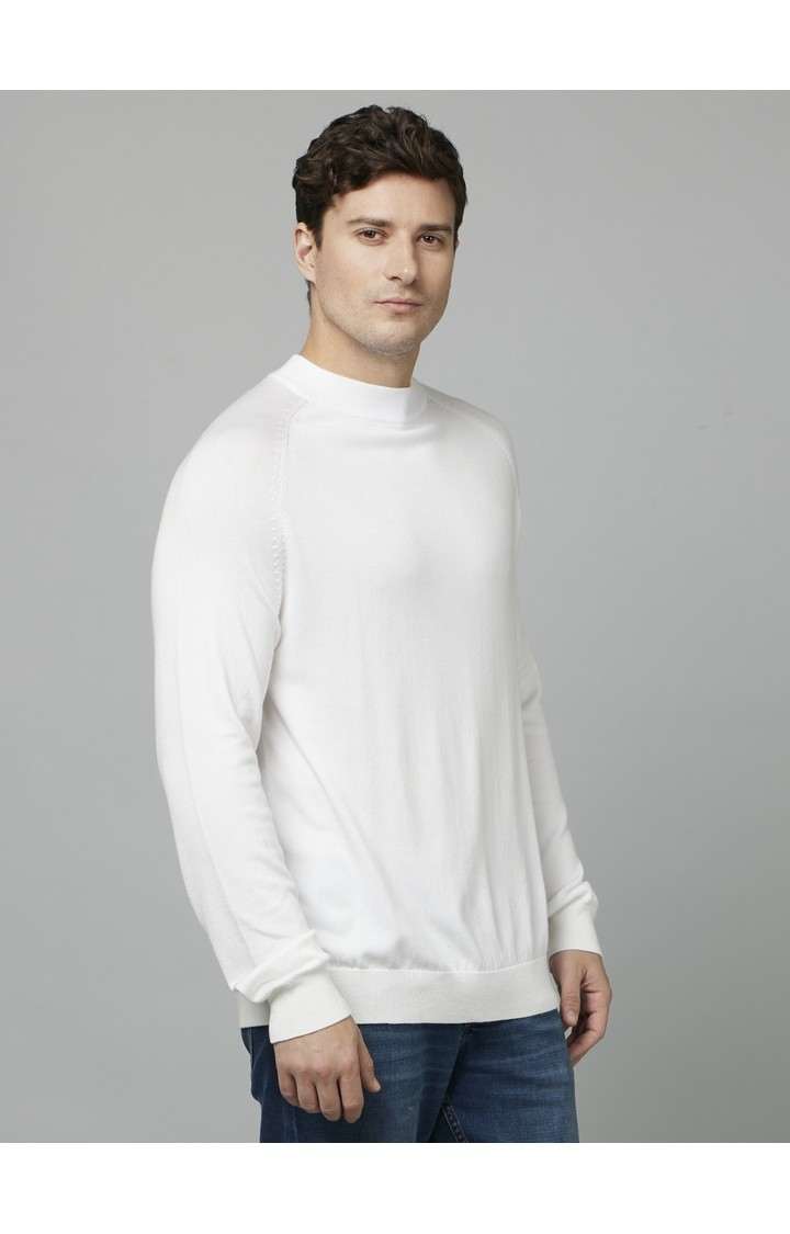 Men's White Solid Sweaters