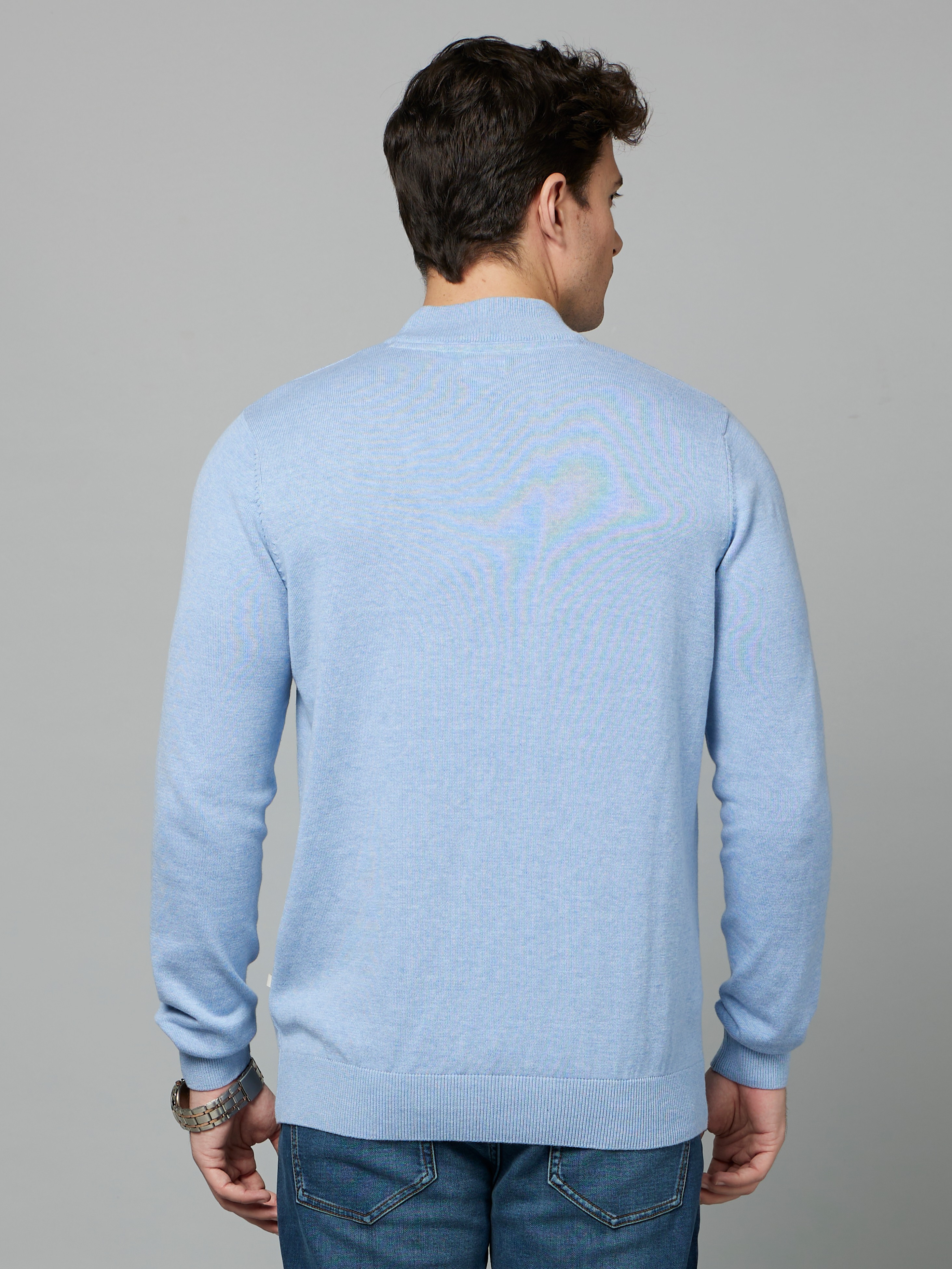 Men's Blue Solid Sweaters