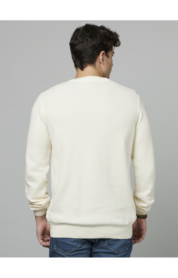 Men's White Solid Sweaters