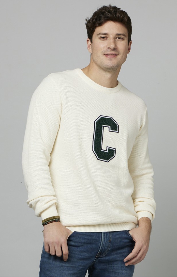 celio | Men's White Solid Sweaters