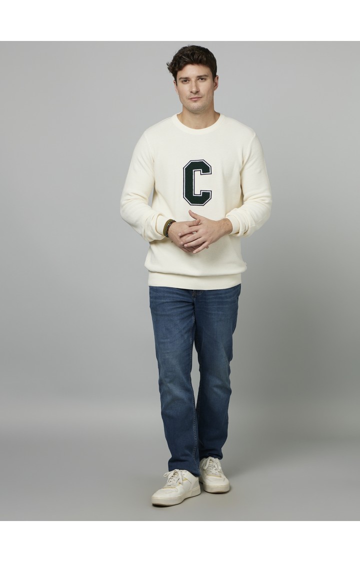 Men's White Solid Sweaters