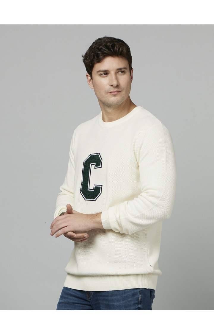 Men's White Solid Sweaters