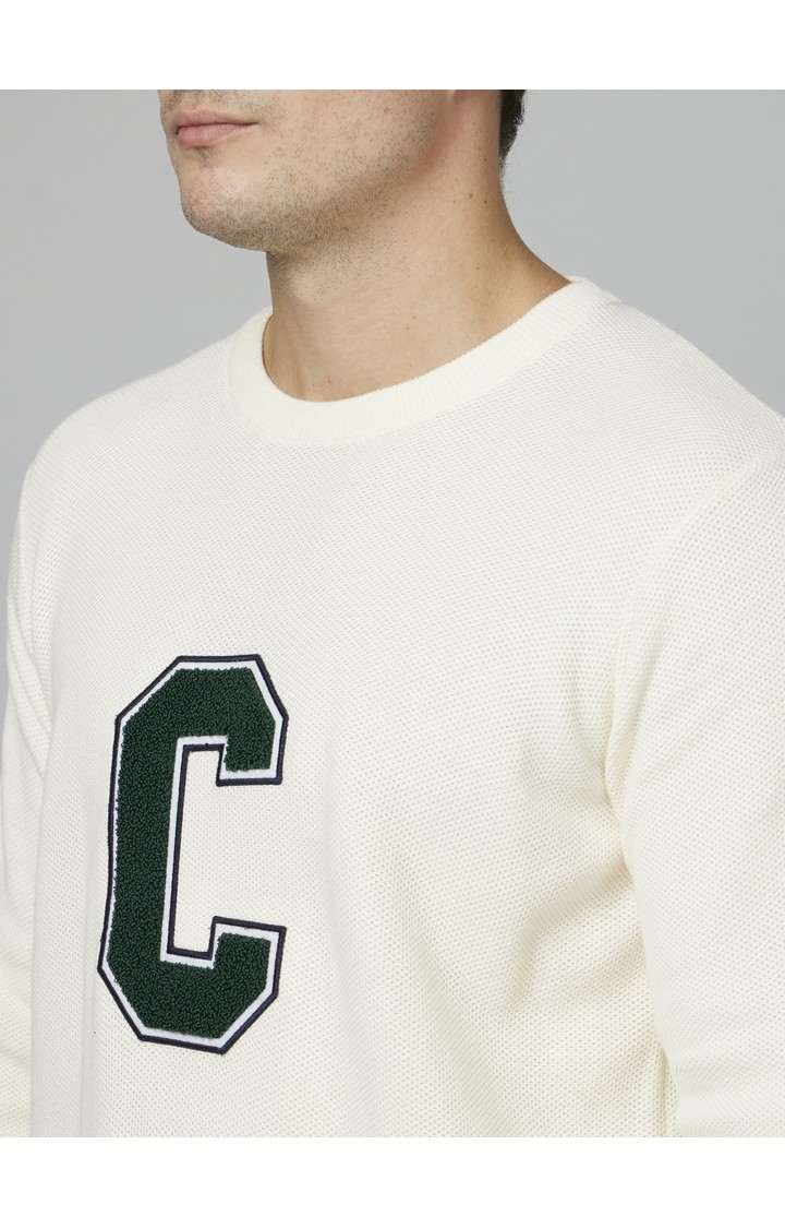 Men's White Solid Sweaters
