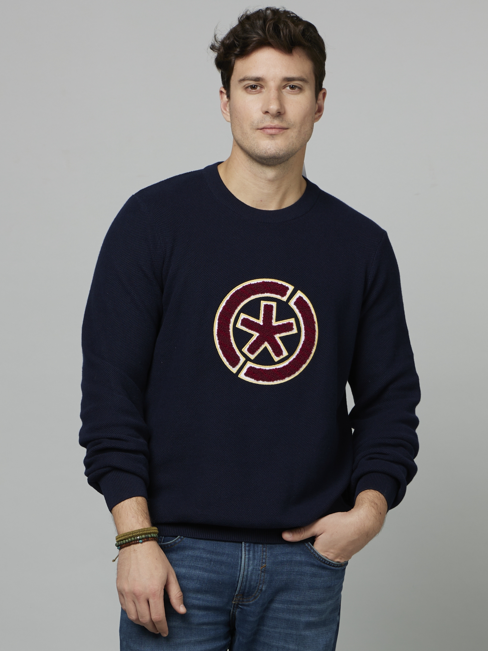 Men's Blue Graphics Sweaters