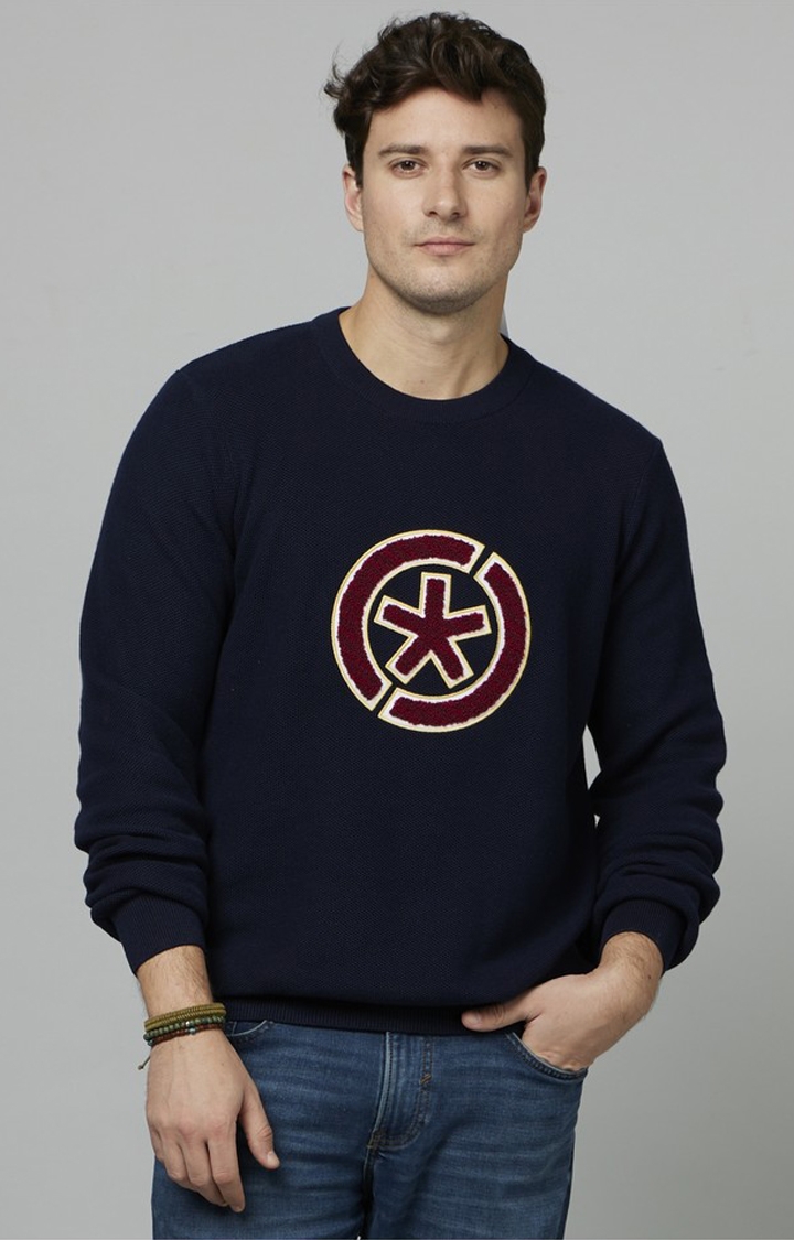 celio | Men's Blue Graphics Sweaters