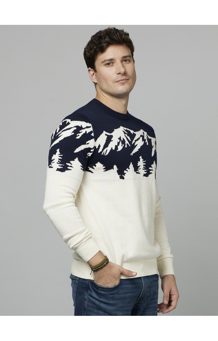 Men's White Graphics Sweaters