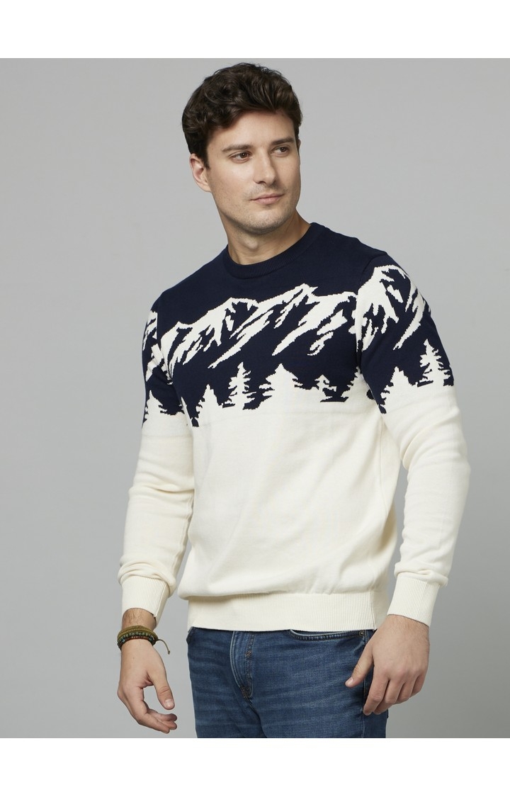 Men's White Graphics Sweaters