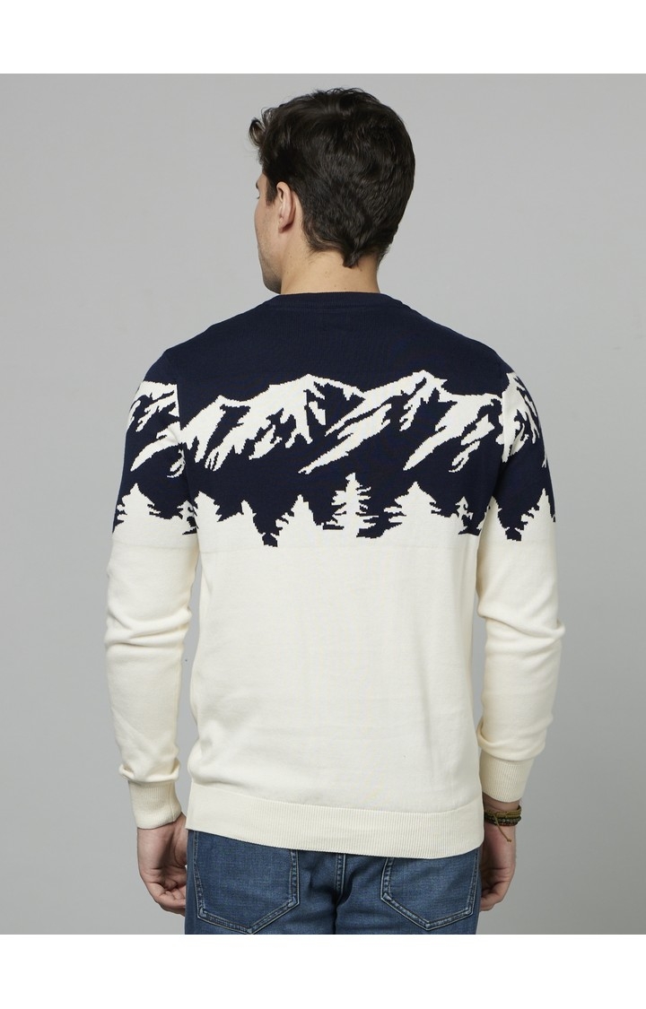 Men's White Graphics Sweaters