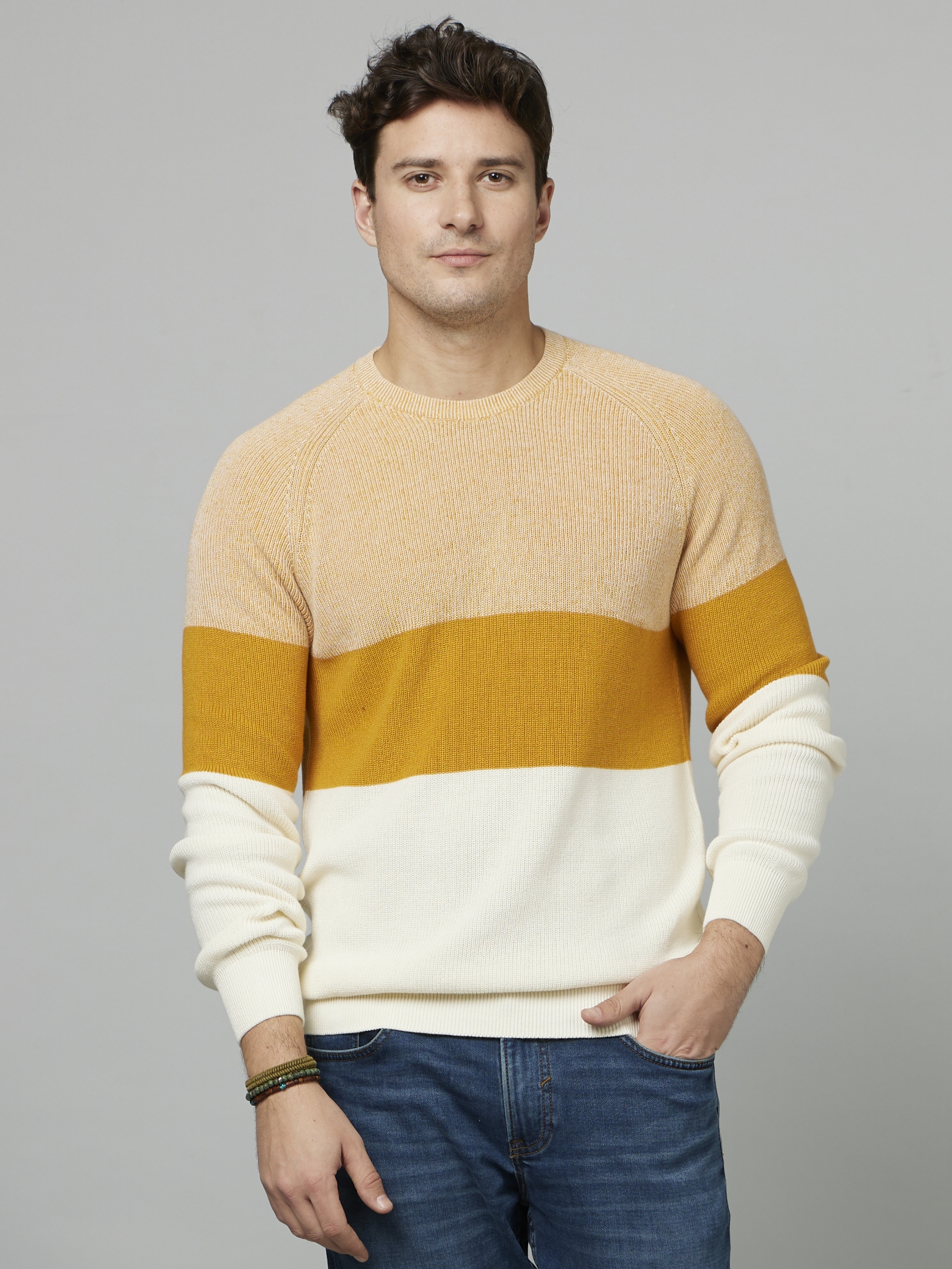 celio | Men's Yellow Colourblock Sweaters