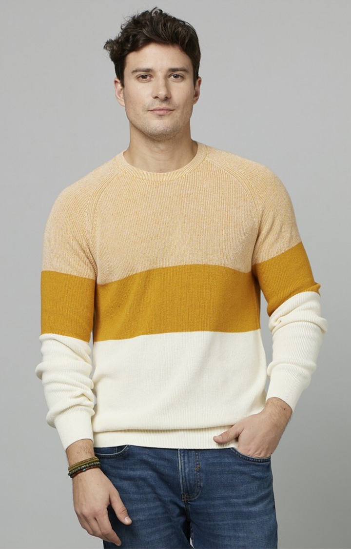 Men's Yellow Colourblock Sweaters