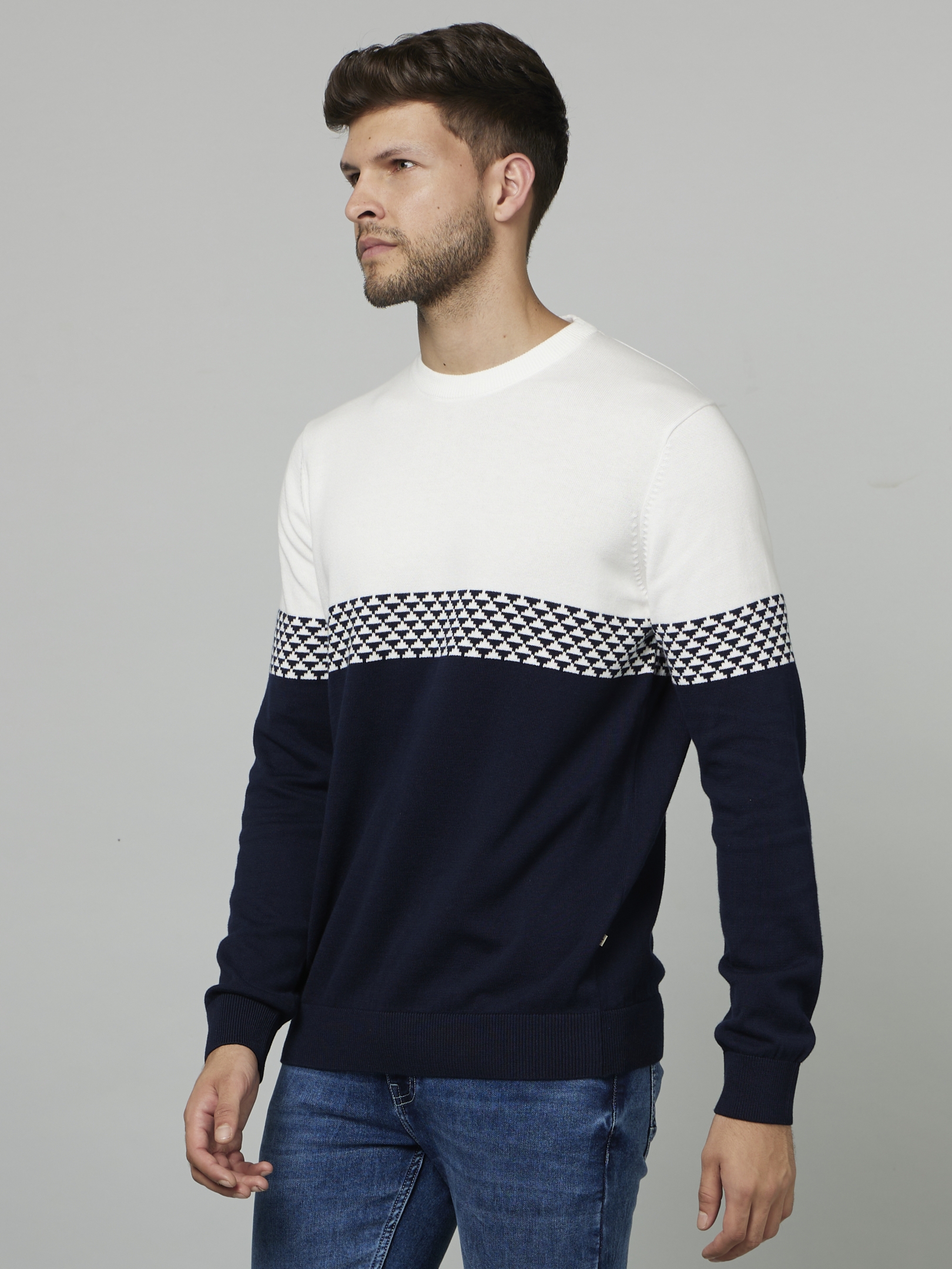 Men's Blue Colourblock Sweaters