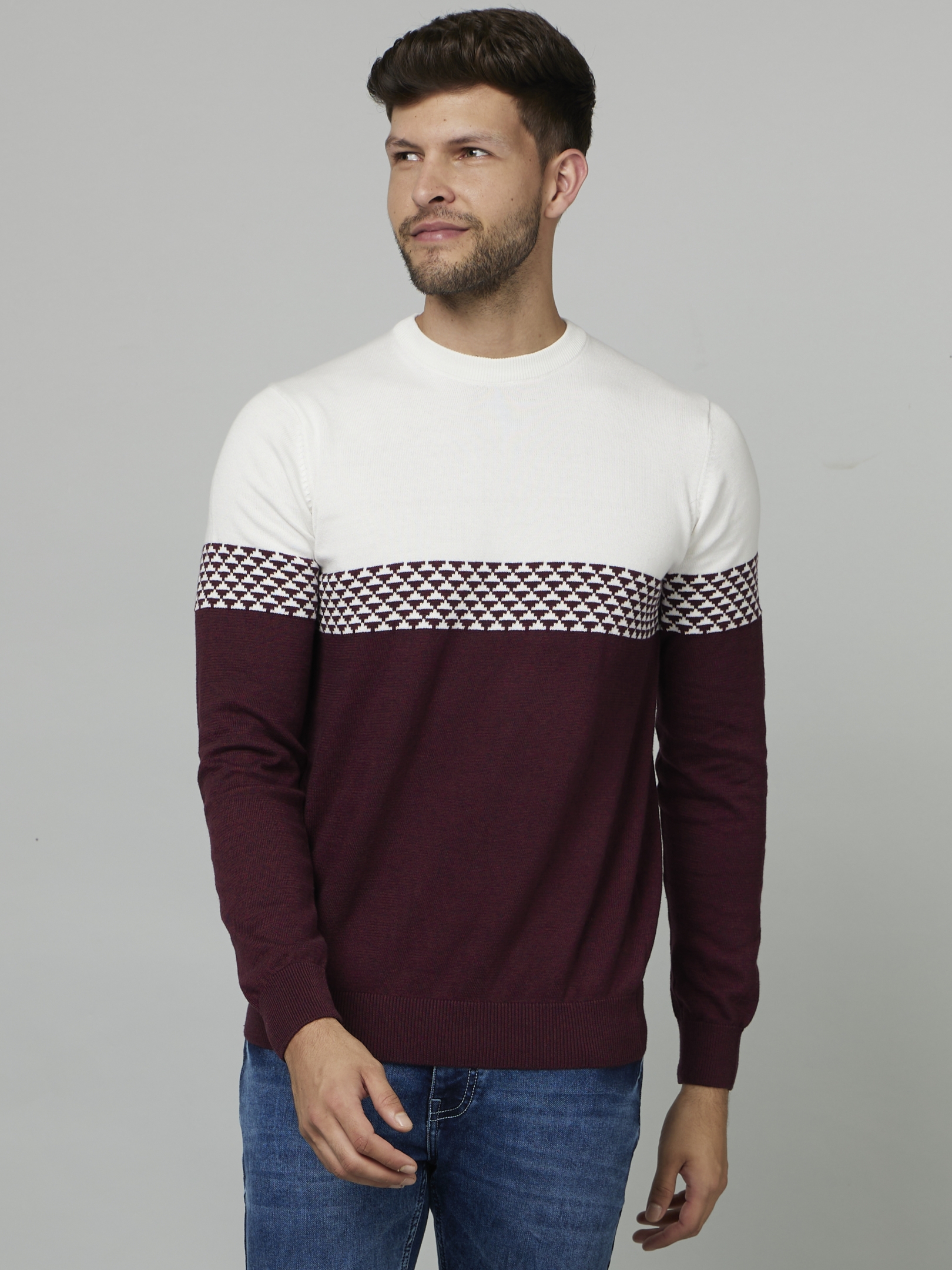 Men's Brown Colourblock Sweaters