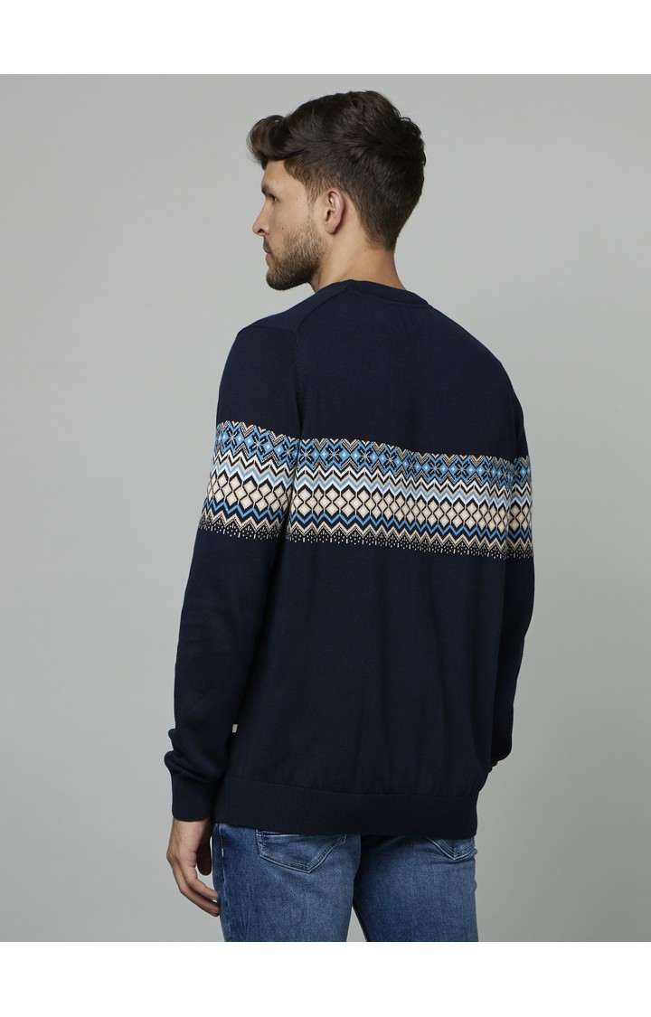 Men's Blue Geometrical Sweaters