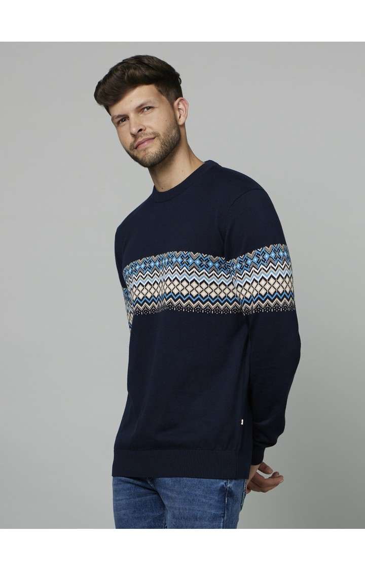 Men's Blue Geometrical Sweaters