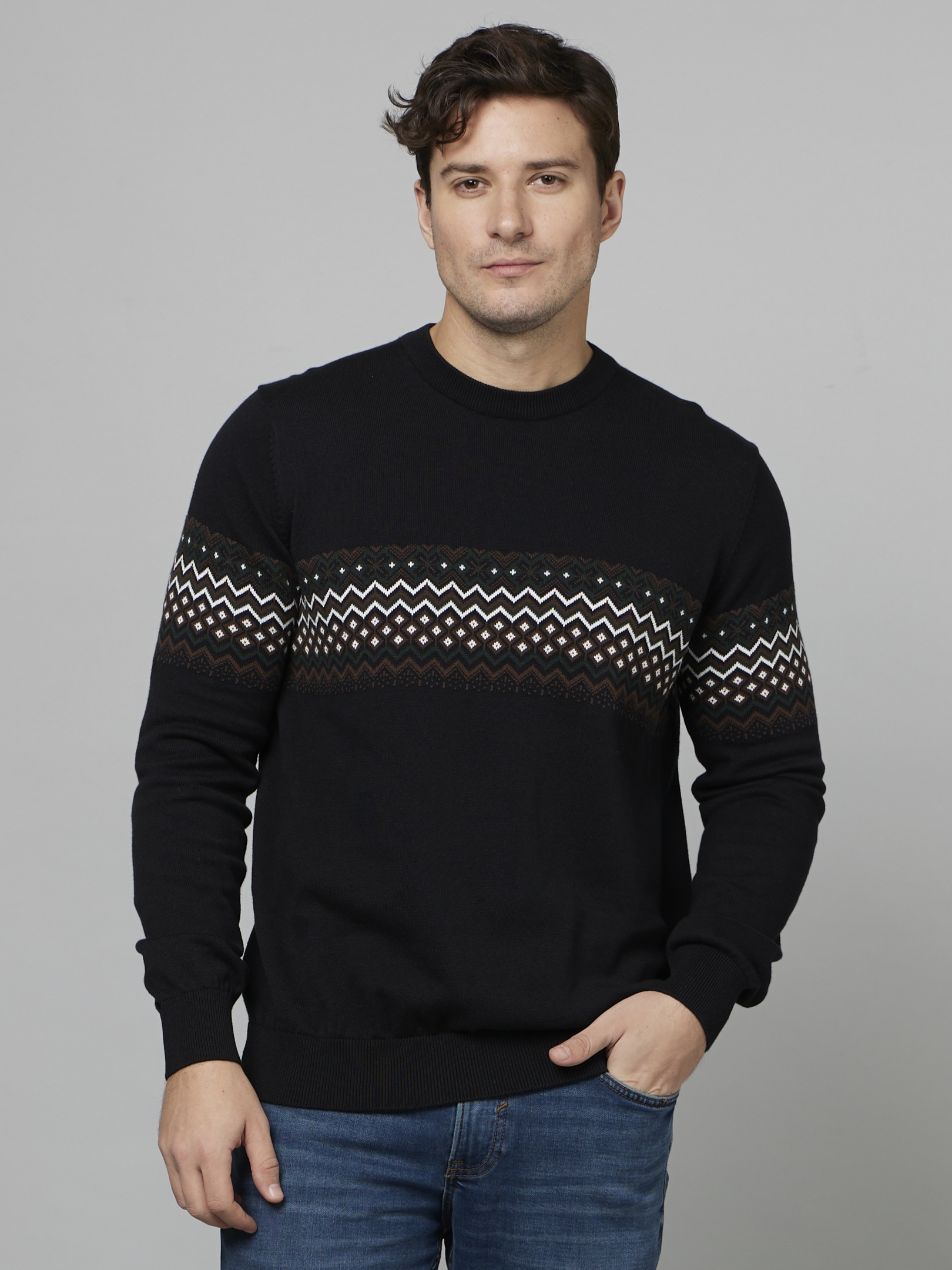 celio | Men's Black Geometrical Sweaters