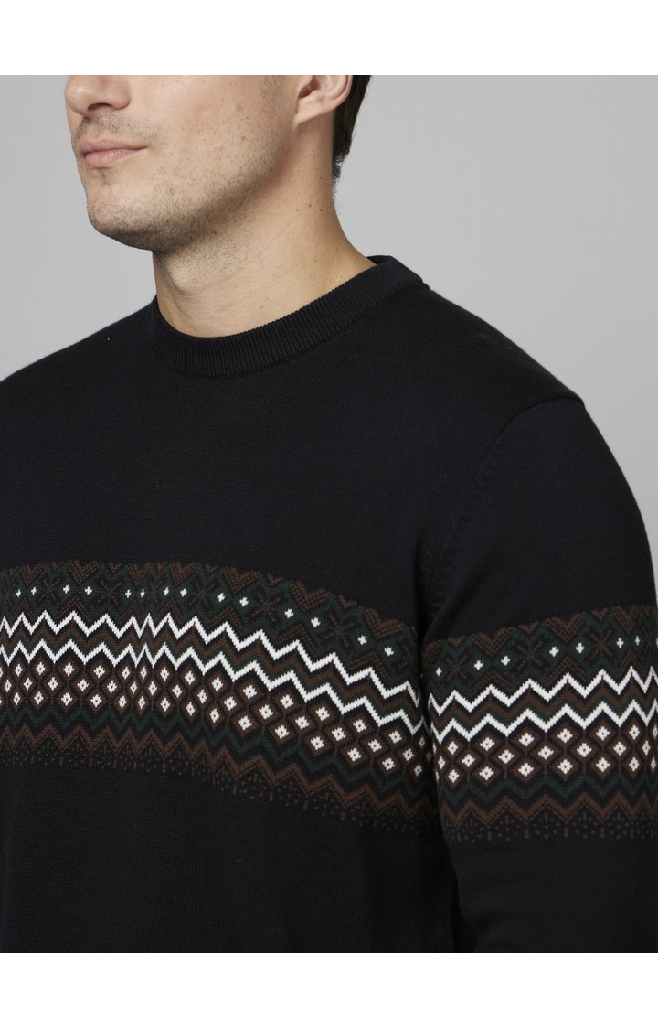 Men's Black Geometrical Sweaters