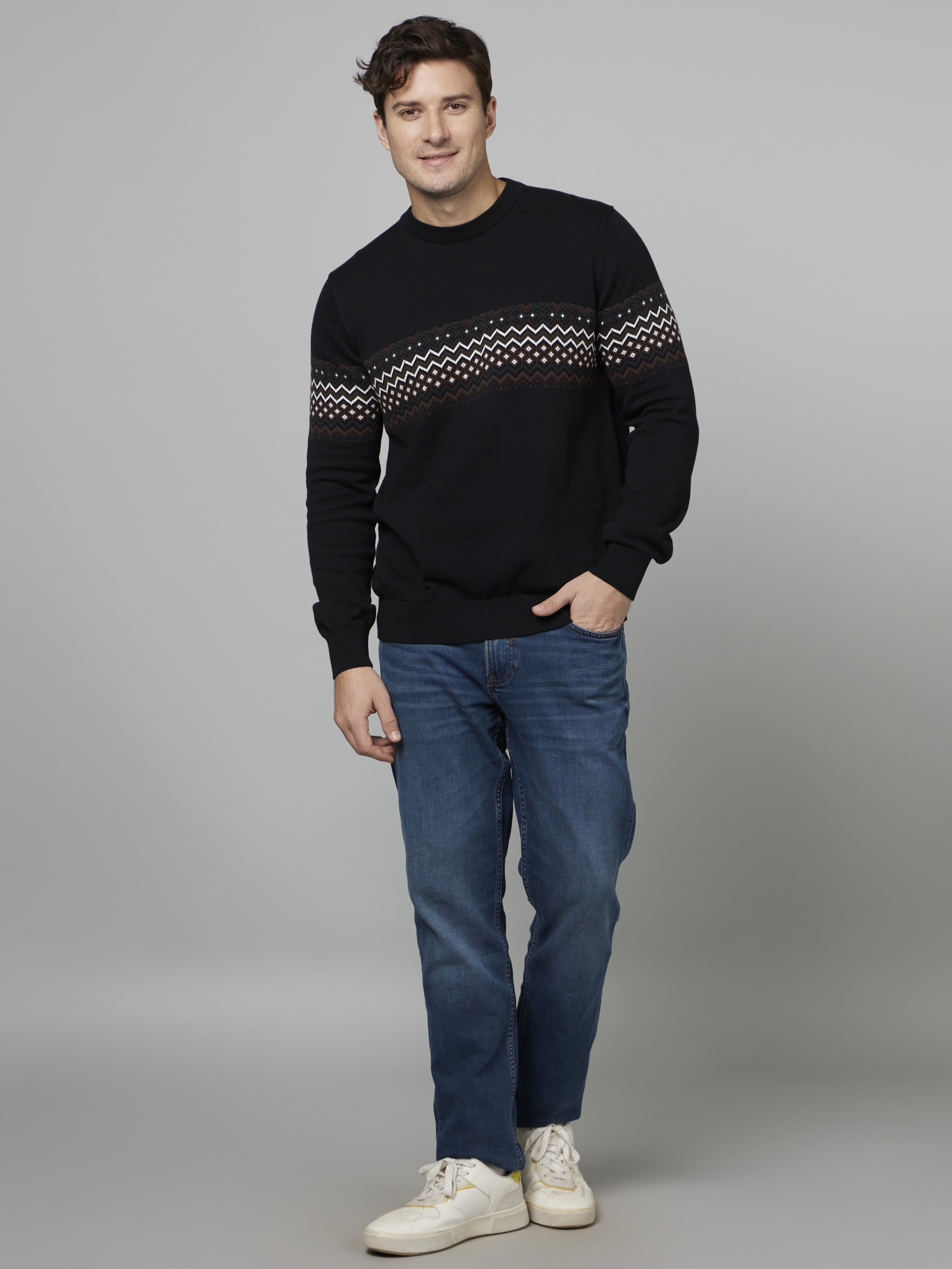 Men's Black Geometrical Sweaters