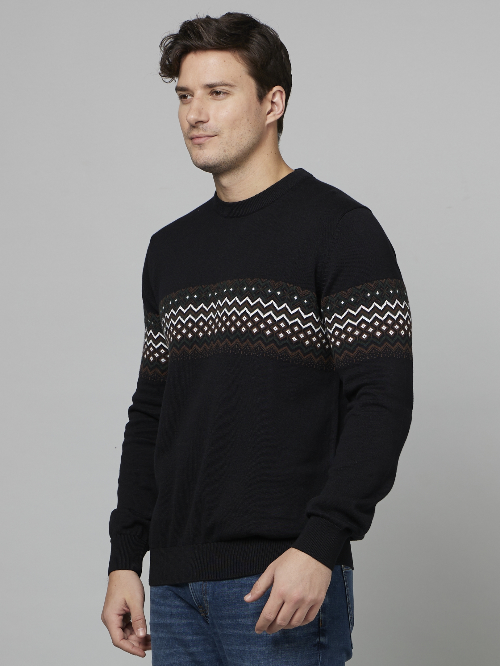 Men's Black Geometrical Sweaters