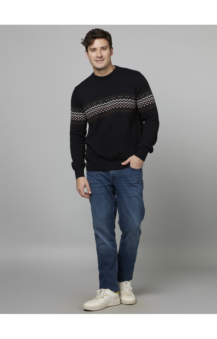 Men's Black Geometrical Sweaters