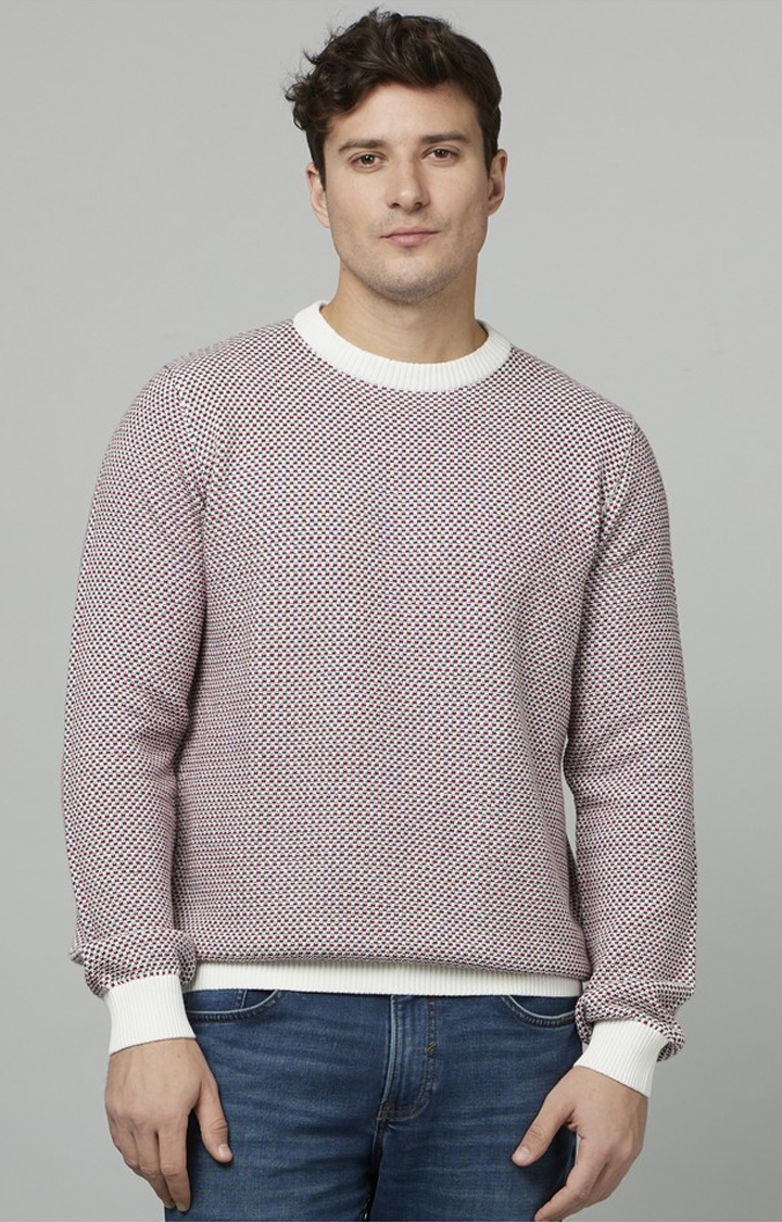 Men's White Textured Sweaters