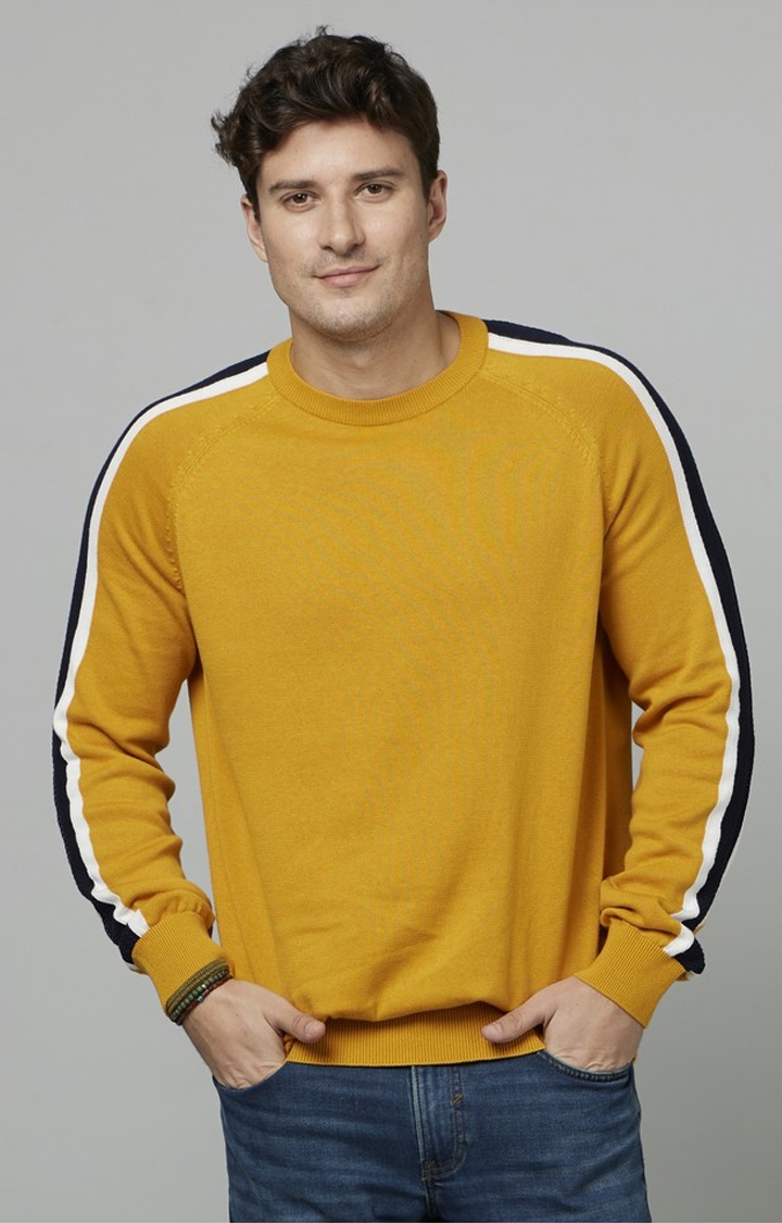 celio | Men's Yellow Colourblock Sweaters