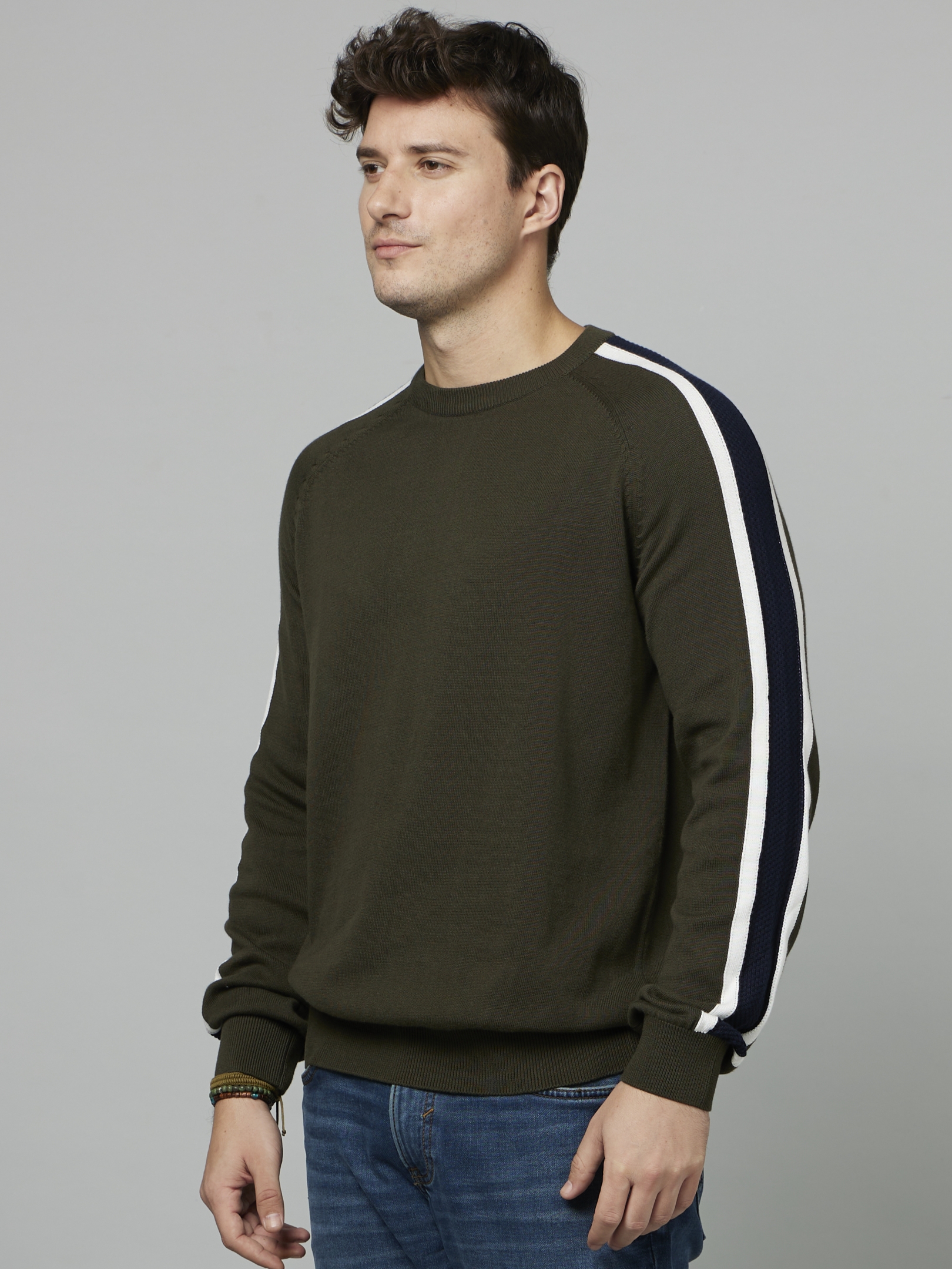 celio | Men's Green Striped Sweaters 4