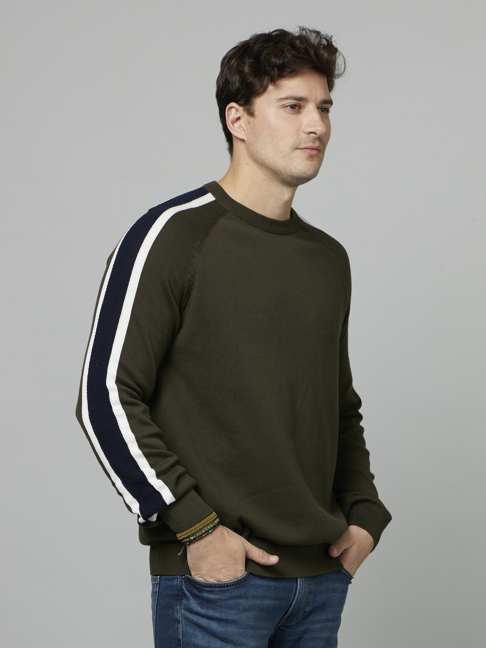 celio | Men's Green Striped Sweaters 2