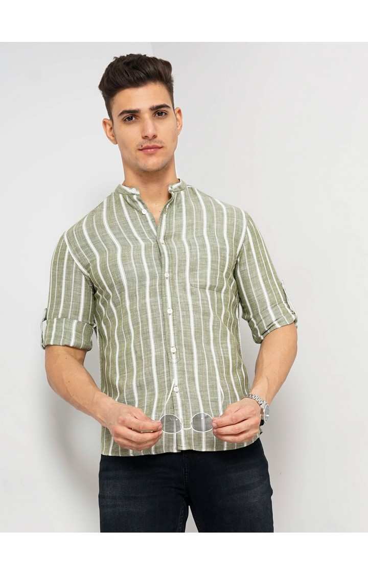 Men's Green Striped Casual Shirts