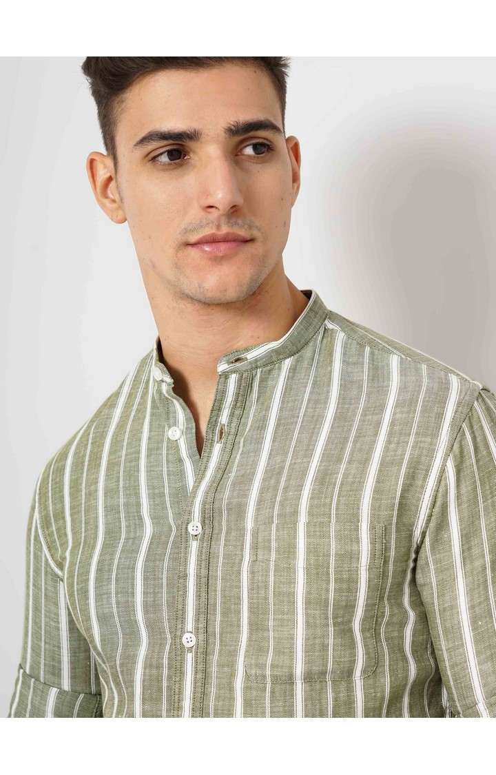 Men's Green Striped Casual Shirts