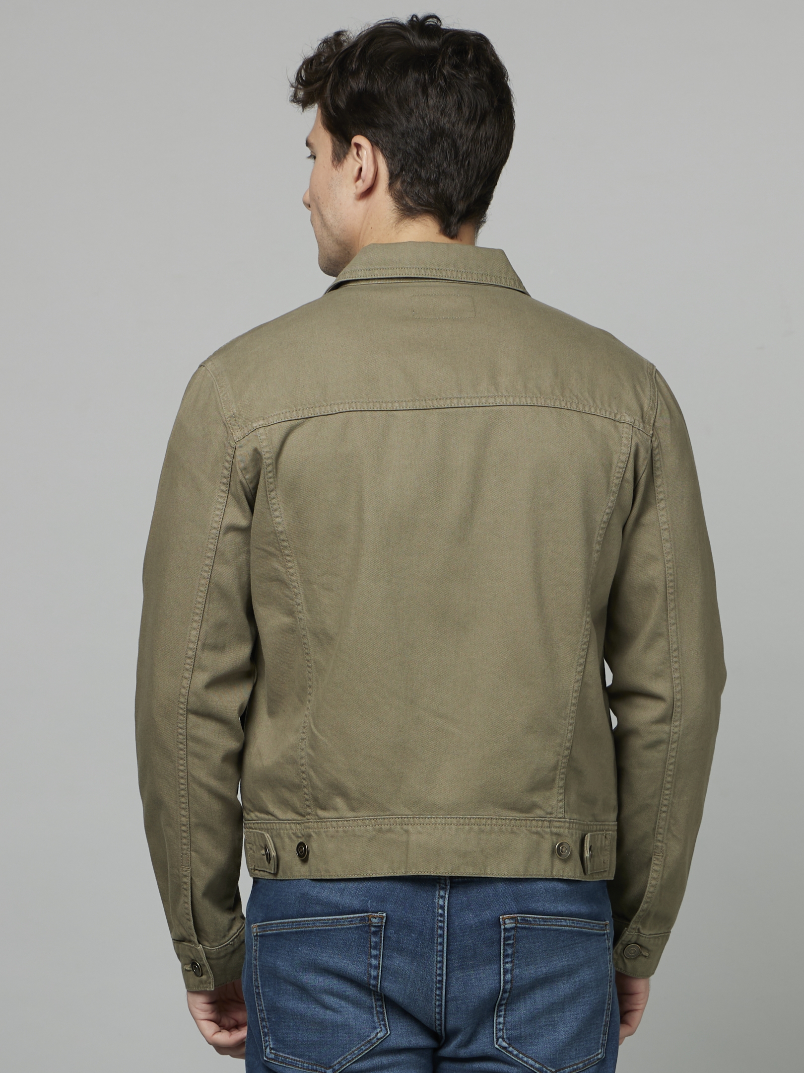 Men's Green Solid Denim Jackets