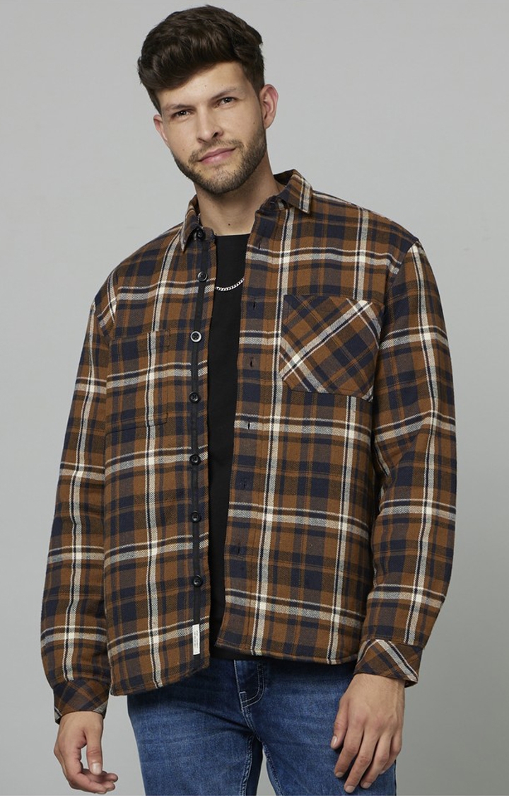 celio | Men's Brown Checked Casual Shirts