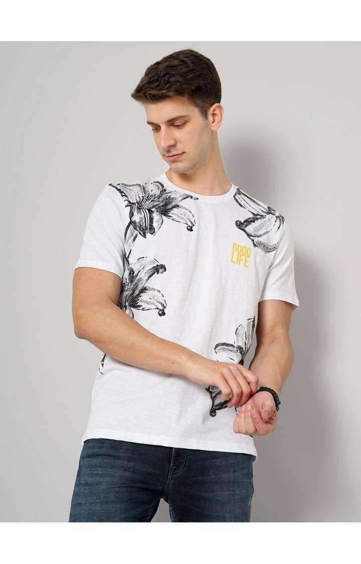 Men's White Knitted Regular T-Shirts