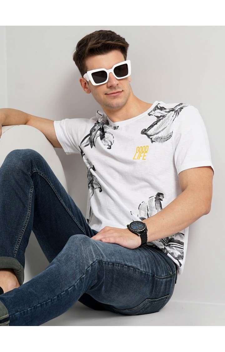 Men's White Knitted Regular T-Shirts