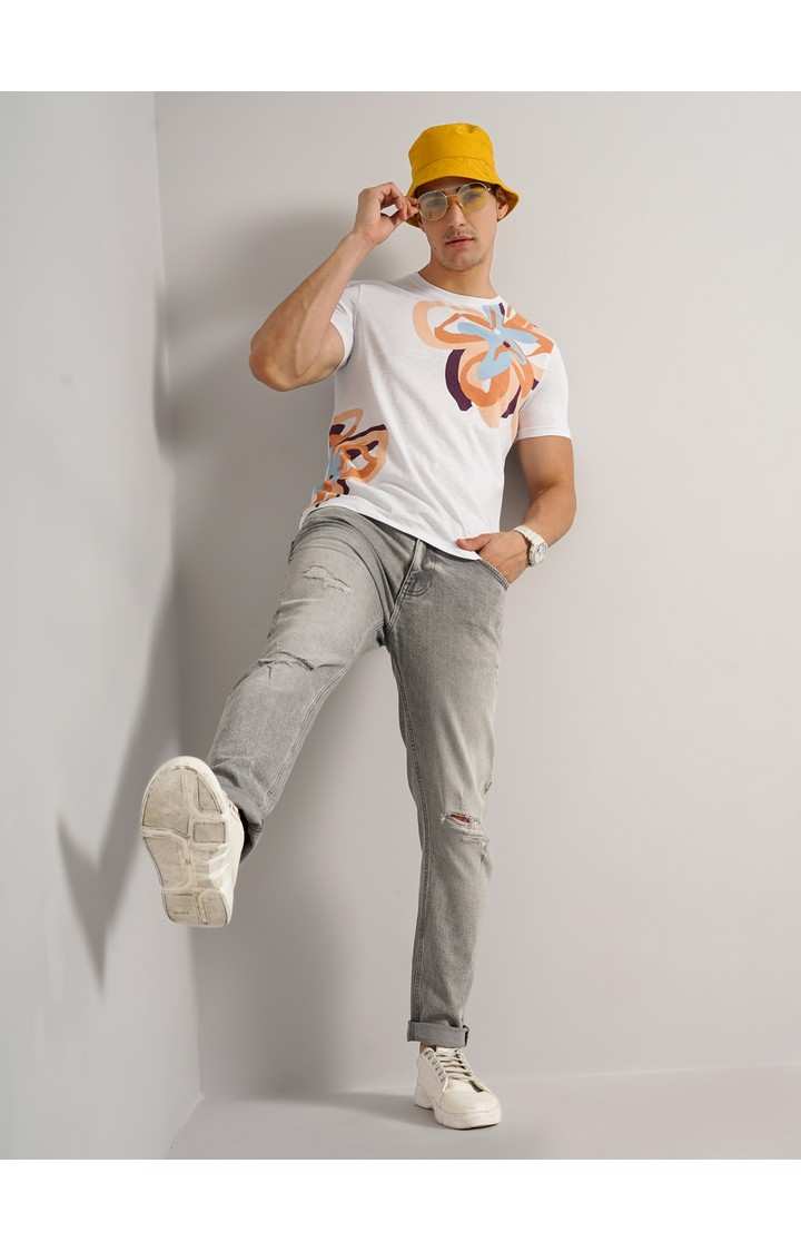 Men's White Knitted Regular T-Shirts