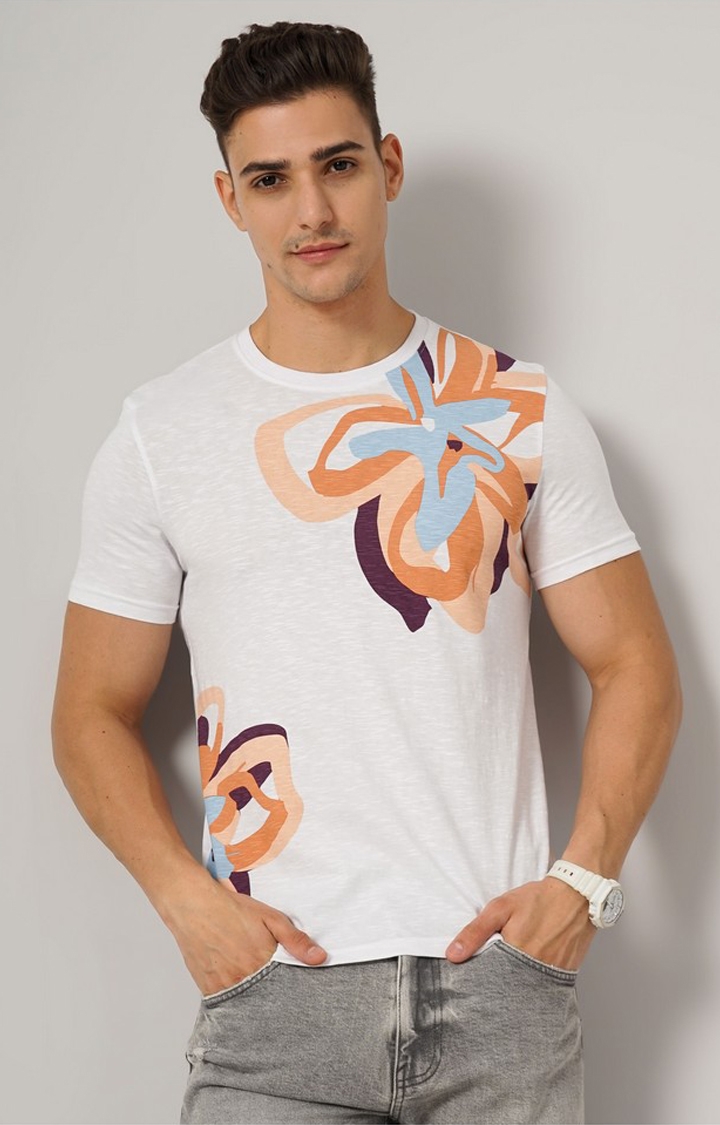 celio | Men's White Knitted Regular T-Shirts