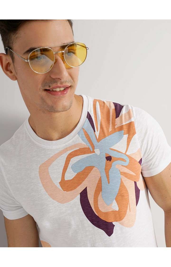 Men's White Knitted Regular T-Shirts