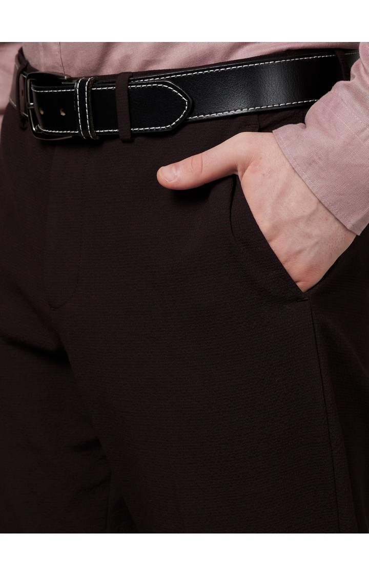 Men's Red Cotton Blend Solid Trousers