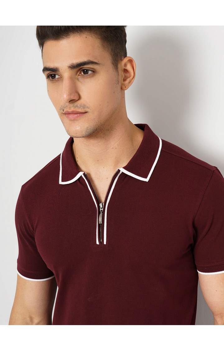 Men's Red Solid Polos