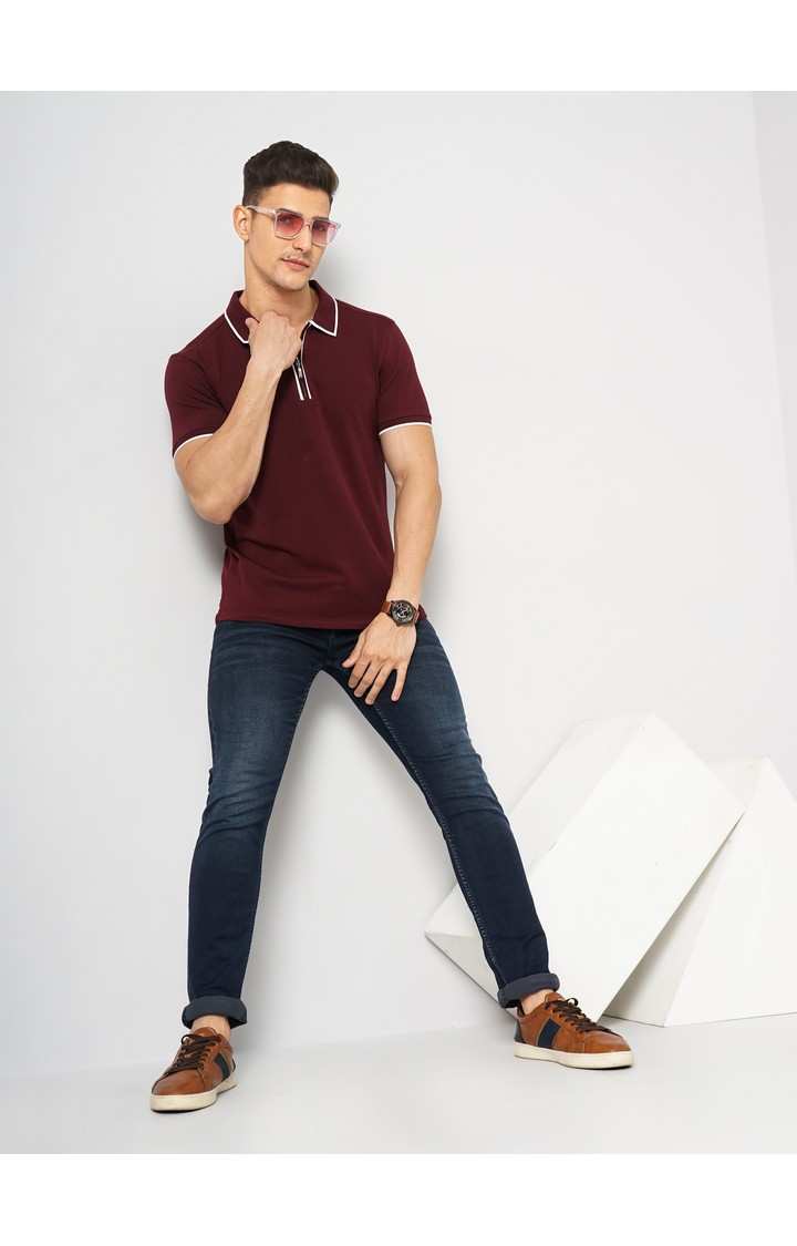 Men's Red Solid Polos